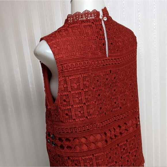 Daniel Rainn Blouse Small Crochet Sleeveless Elegant Top Petite Red Brick S - Picture 6 of 9